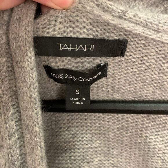 Tahari Longline grey open front cardigan 2-ply cashmere Womans size small - Picture 6 of 8